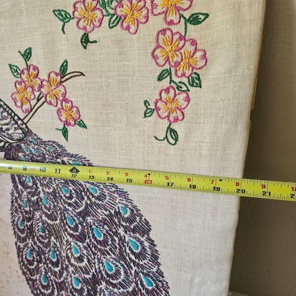 Hand Embroidered Peacock Art Hand Made . Home Decor Vintage - Picture 8 of 9